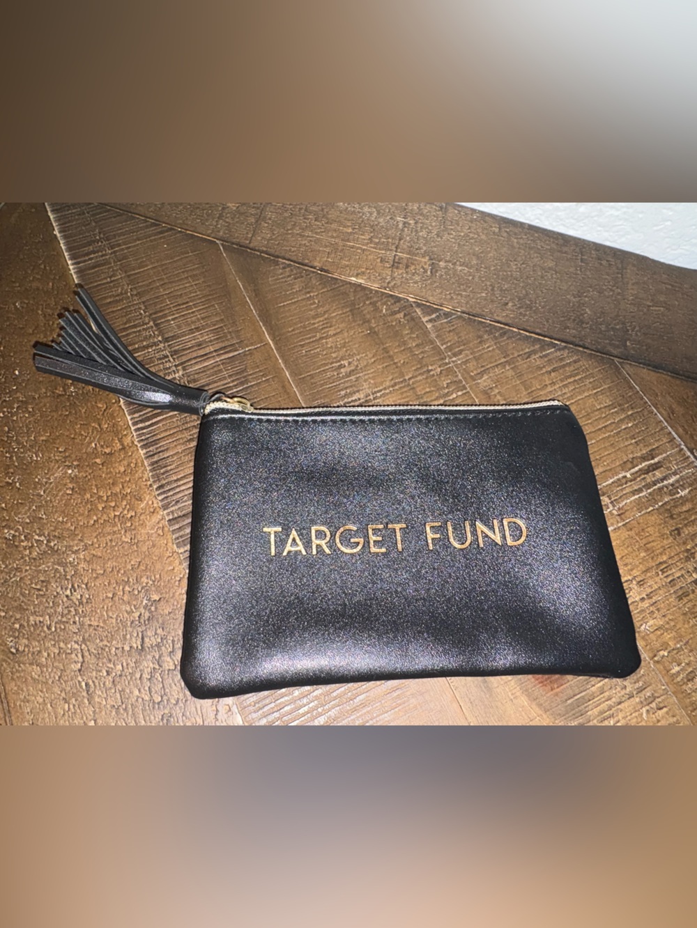 Target Black Cosmetic Zip Pouch with Gold Lettering and Tassel